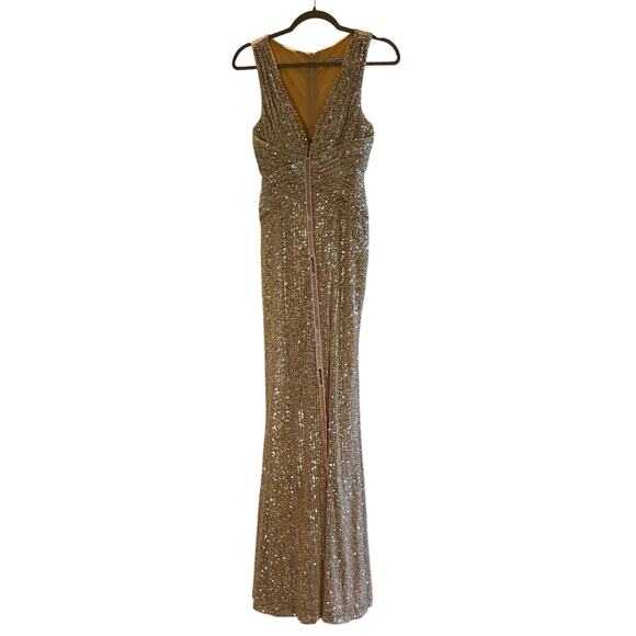 Mac Duggal Sequin Dress Floor Length Gown Champagne Nude Beige Size 2 NWT - Picture 2 of 9